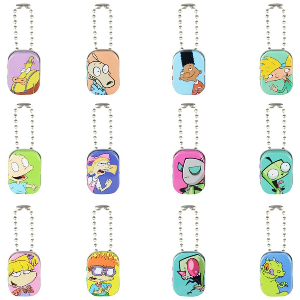 Classic Cartoon 90's Toy Mini Tin Storage Boxes and Stickers On Ball Chains